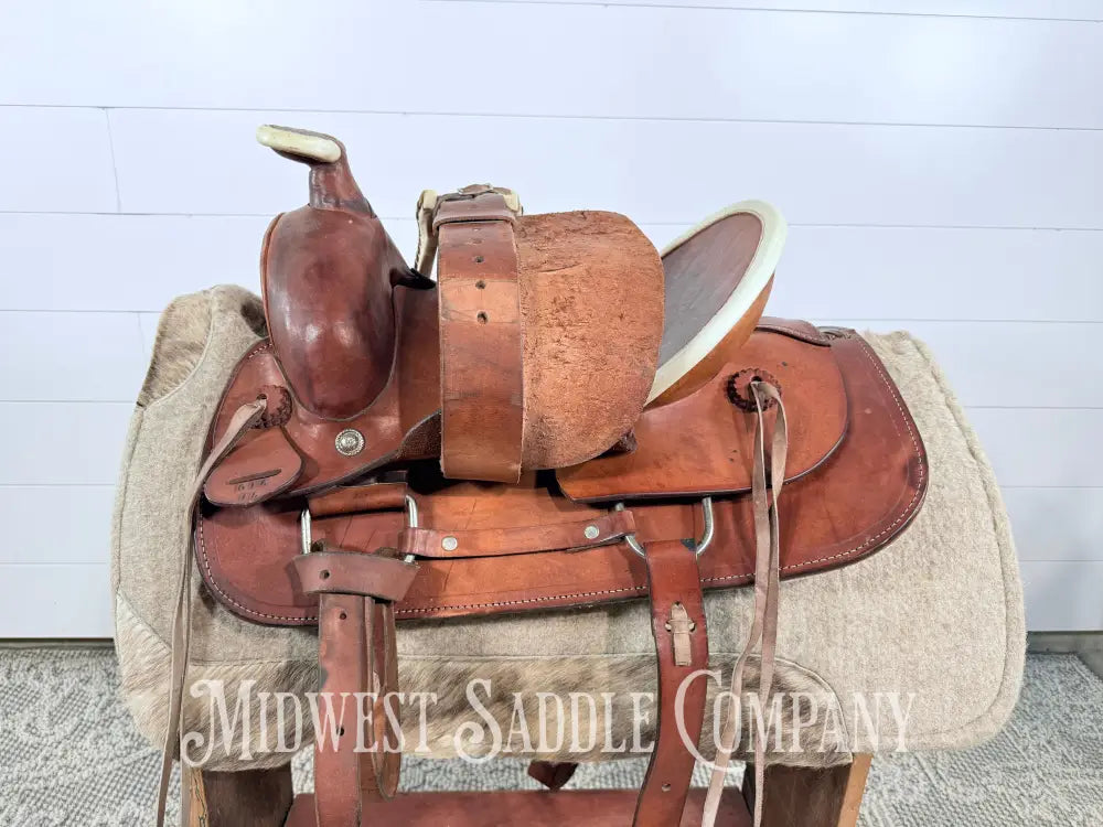 15” Texas Saddlery Western Ranch Saddle Pencil Roll Slick Seat - SQHB Western Saddle