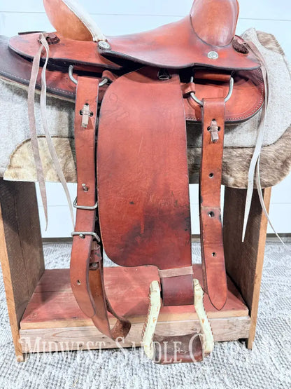 15” Texas Saddlery Western Ranch Saddle Pencil Roll Slick Seat - SQHB Western Saddle