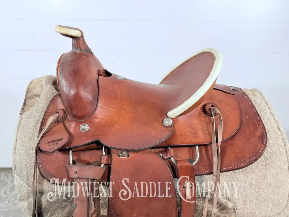 15” Texas Saddlery Western Ranch Saddle Pencil Roll Slick Seat - SQHB Western Saddle