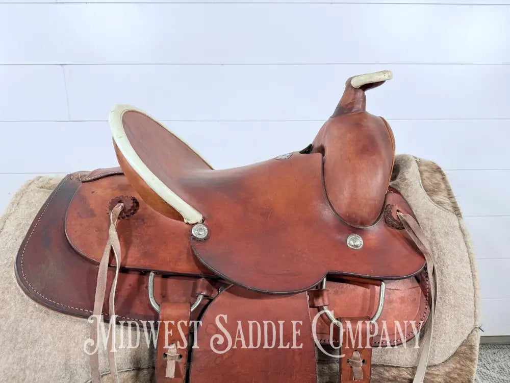 15” Texas Saddlery Western Ranch Saddle Pencil Roll Slick Seat - SQHB Western Saddle