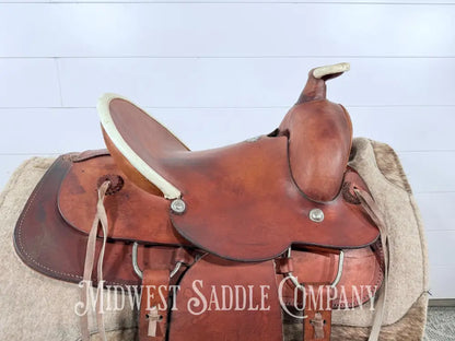 15” Texas Saddlery Western Ranch Saddle Pencil Roll Slick Seat - SQHB Western Saddle