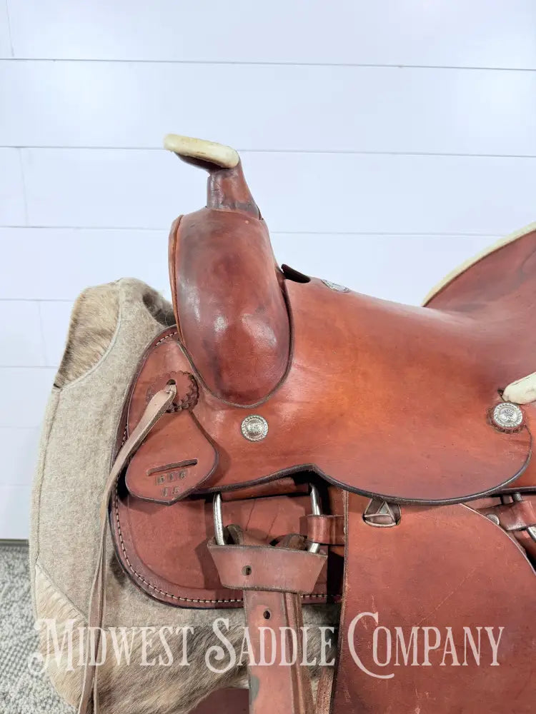 15” Texas Saddlery Western Ranch Saddle Pencil Roll Slick Seat - SQHB Western Saddle