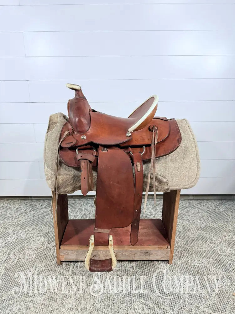 15” Texas Saddlery Western Ranch Saddle Pencil Roll Slick Seat - SQHB Western Saddle