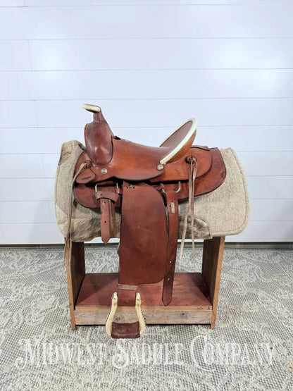 15” Texas Saddlery Western Ranch Saddle Pencil Roll Slick Seat - SQHB Western Saddle