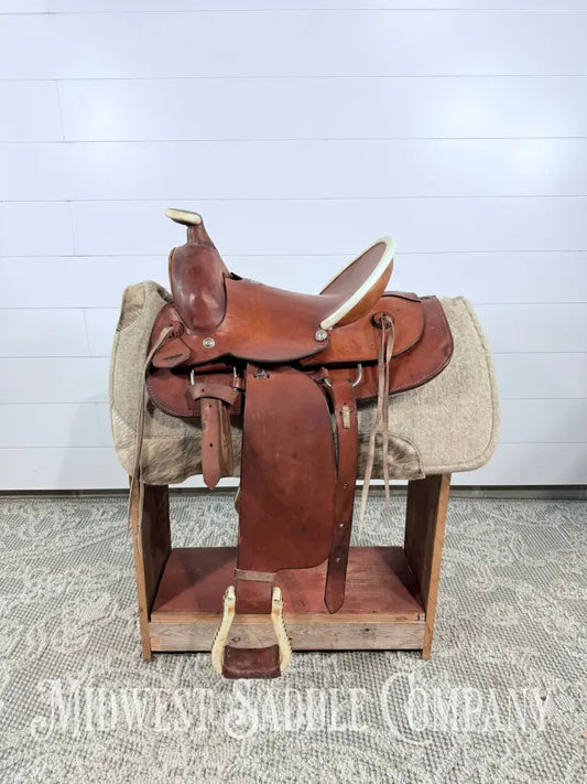 15” Texas Saddlery Western Ranch Saddle Pencil Roll Slick Seat - SQHB Western Saddle