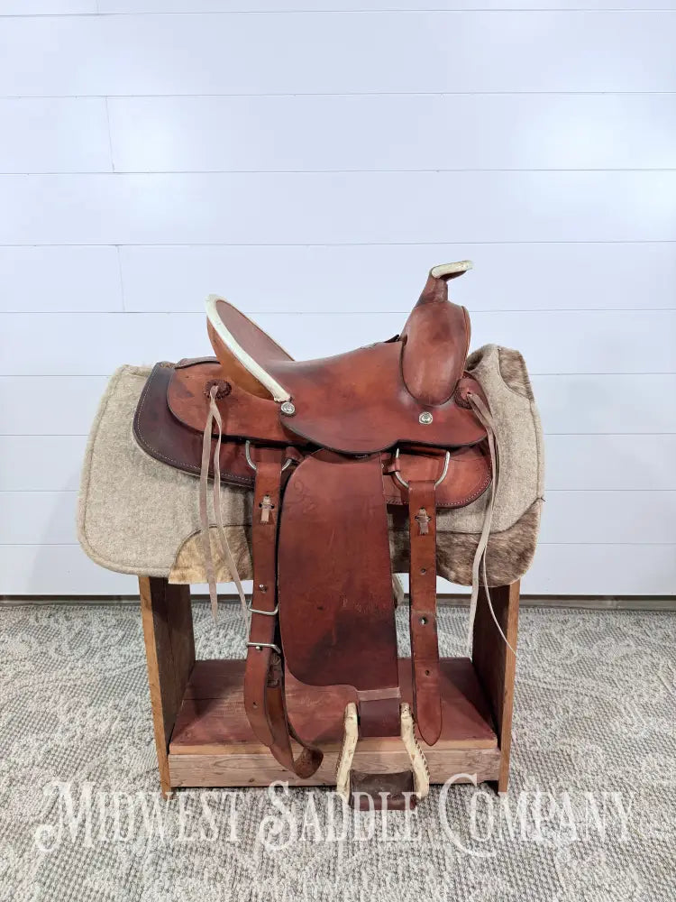15” Texas Saddlery Western Ranch Saddle Pencil Roll Slick Seat - SQHB Western Saddle