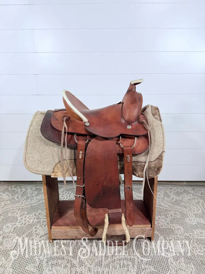 15” Texas Saddlery Western Ranch Saddle Pencil Roll Slick Seat - SQHB Western Saddle