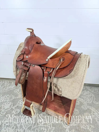 15” Texas Saddlery Western Ranch Saddle Pencil Roll Slick Seat - SQHB Western Saddle