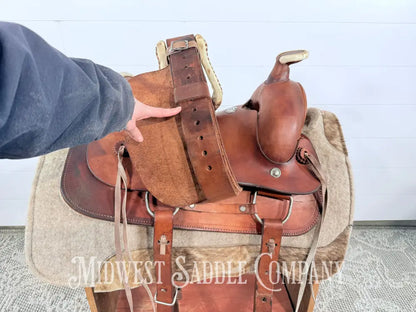 15” Texas Saddlery Western Ranch Saddle Pencil Roll Slick Seat - SQHB Western Saddle