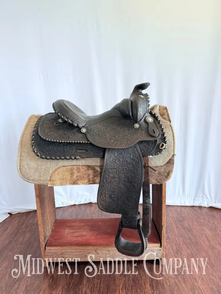 15” Vintage Circle Y Western Equitation Show Saddle Regular Tree Silver Laced Fully Tooled Western Saddle