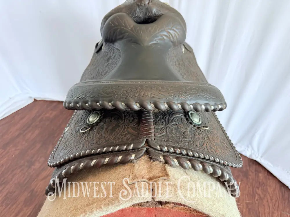 15” Vintage Circle Y Western Equitation Show Saddle Regular Tree Silver Laced Fully Tooled Western Saddle