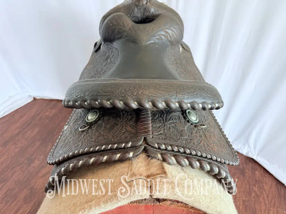 15” Vintage Circle Y Western Equitation Show Saddle Regular Tree Silver Laced Fully Tooled Western Saddle