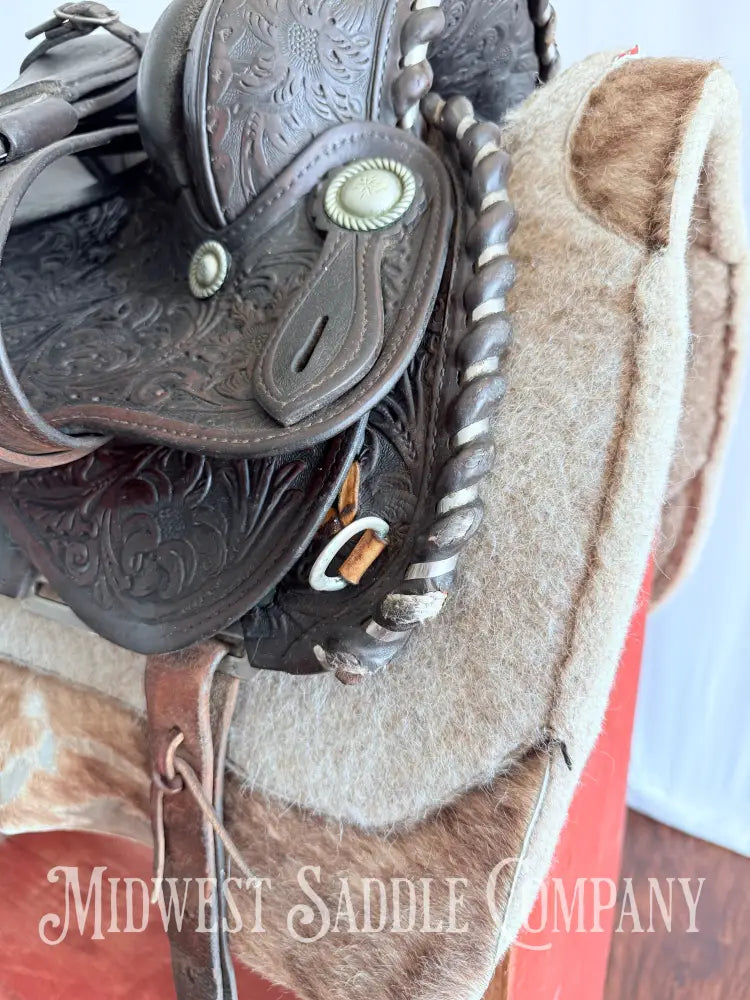 15” Vintage Circle Y Western Equitation Show Saddle Regular Tree Silver Laced Fully Tooled Western Saddle