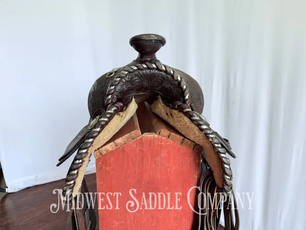 15” Vintage Circle Y Western Equitation Show Saddle Regular Tree Silver Laced Fully Tooled Western Saddle