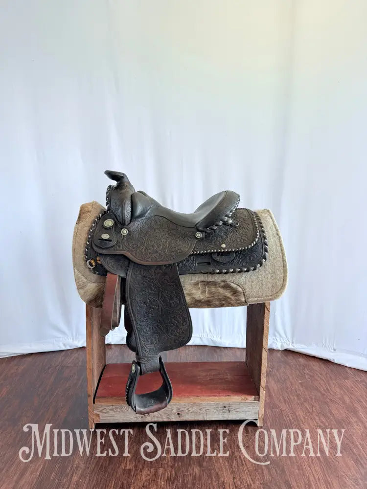 15” Vintage Circle Y Western Equitation Show Saddle Regular Tree Silver Laced Fully Tooled Western Saddle