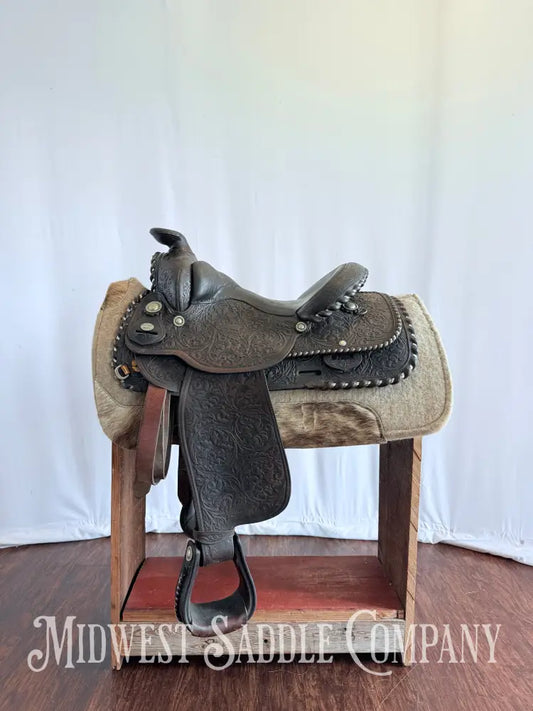 15” Vintage Circle Y Western Equitation Show Saddle Regular Tree Silver Laced Fully Tooled Western Saddle
