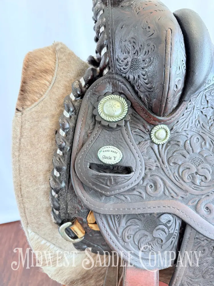 15” Vintage Circle Y Western Equitation Show Saddle Regular Tree Silver Laced Fully Tooled Western Saddle