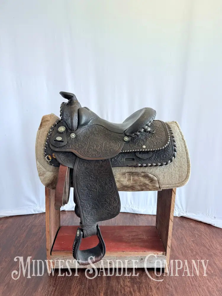 15” Vintage Circle Y Western Equitation Show Saddle Regular Tree Silver Laced Fully Tooled Western Saddle