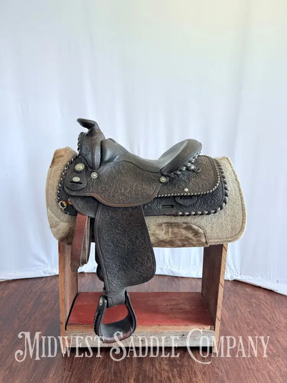 15” Vintage Circle Y Western Equitation Show Saddle Regular Tree Silver Laced Fully Tooled Western Saddle