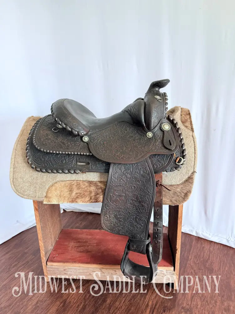 15” Vintage Circle Y Western Equitation Show Saddle Regular Tree Silver Laced Fully Tooled Western Saddle