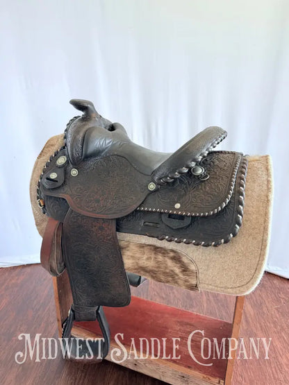 15” Vintage Circle Y Western Equitation Show Saddle Regular Tree Silver Laced Fully Tooled Western Saddle