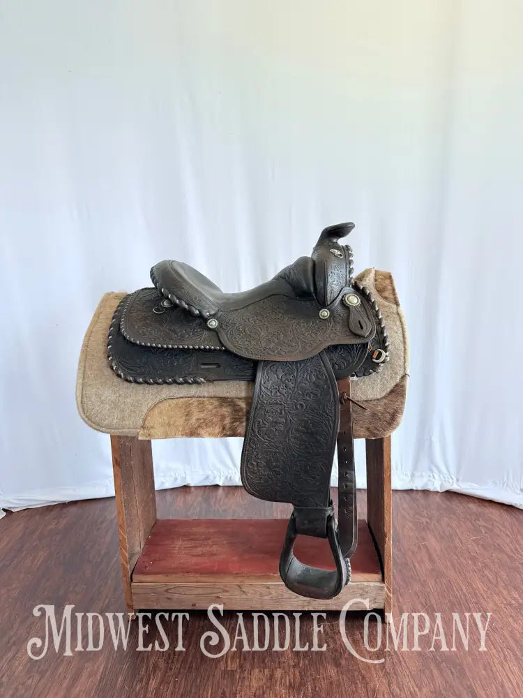 15” Vintage Circle Y Western Equitation Show Saddle Regular Tree Silver Laced Fully Tooled Western Saddle