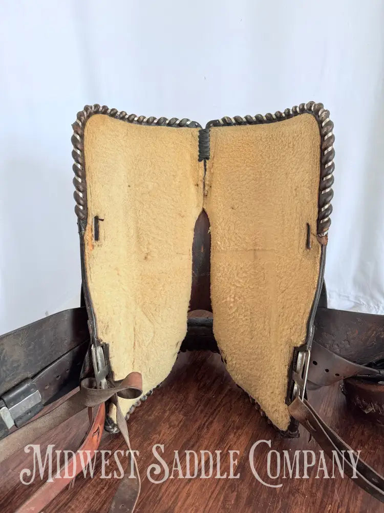 15” Vintage Circle Y Western Equitation Show Saddle Regular Tree Silver Laced Fully Tooled Western Saddle