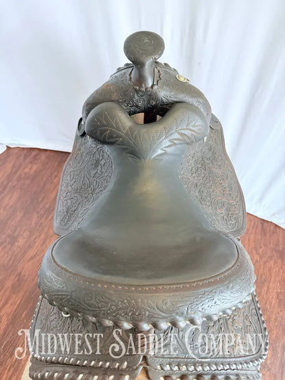 15” Vintage Circle Y Western Equitation Show Saddle Regular Tree Silver Laced Fully Tooled Western Saddle