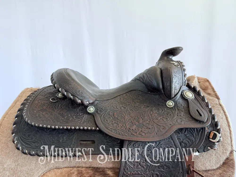 15” Vintage Circle Y Western Equitation Show Saddle Regular Tree Silver Laced Fully Tooled Western Saddle
