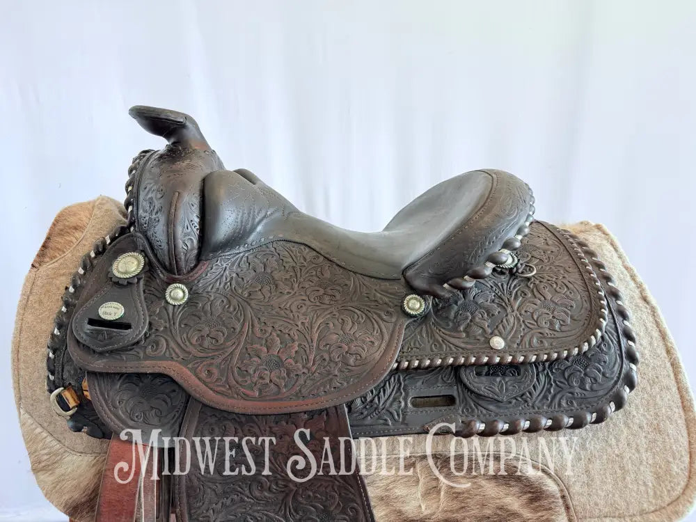 15” Vintage Circle Y Western Equitation Show Saddle Regular Tree Silver Laced Fully Tooled Western Saddle