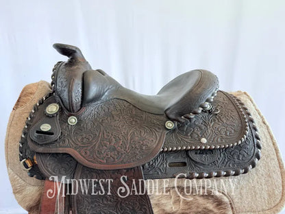 15” Vintage Circle Y Western Equitation Show Saddle Regular Tree Silver Laced Fully Tooled Western Saddle