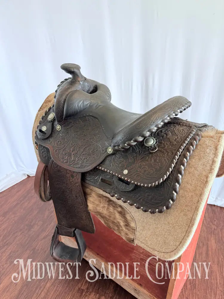 15” Vintage Circle Y Western Equitation Show Saddle Regular Tree Silver Laced Fully Tooled Western Saddle