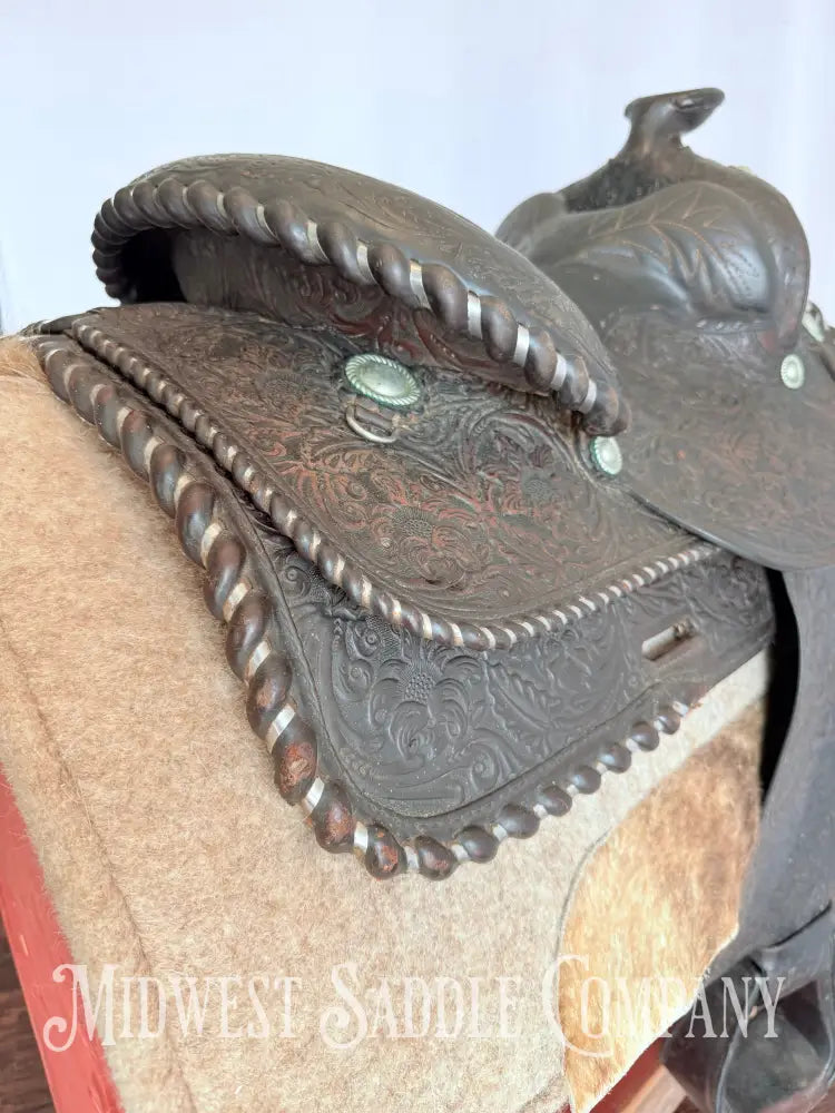15” Vintage Circle Y Western Equitation Show Saddle Regular Tree Silver Laced Fully Tooled Western Saddle