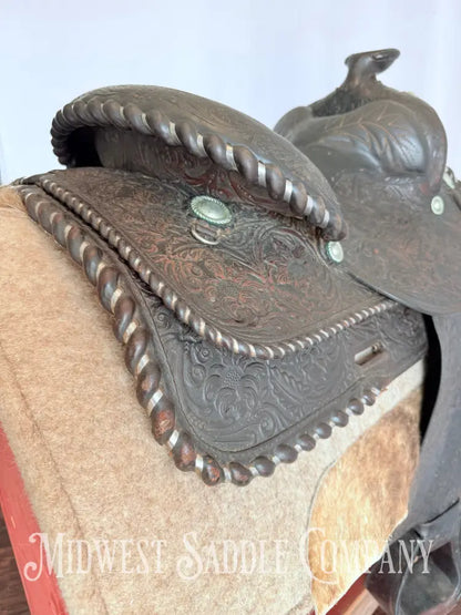 15” Vintage Circle Y Western Equitation Show Saddle Regular Tree Silver Laced Fully Tooled Western Saddle