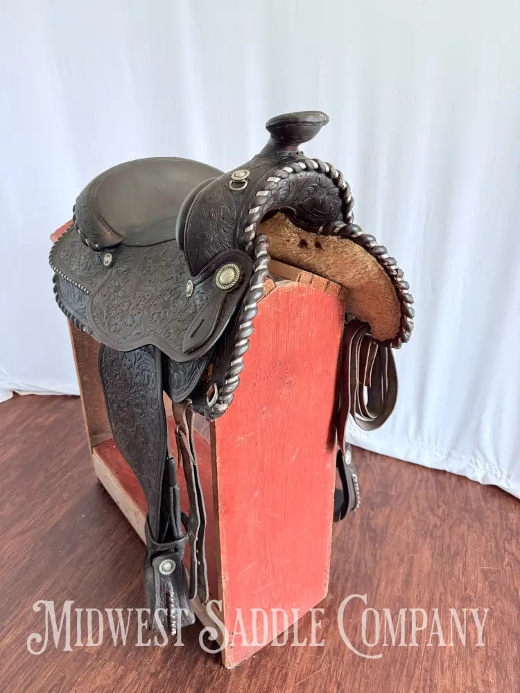 15” Vintage Circle Y Western Equitation Show Saddle Regular Tree Silver Laced Fully Tooled Western Saddle