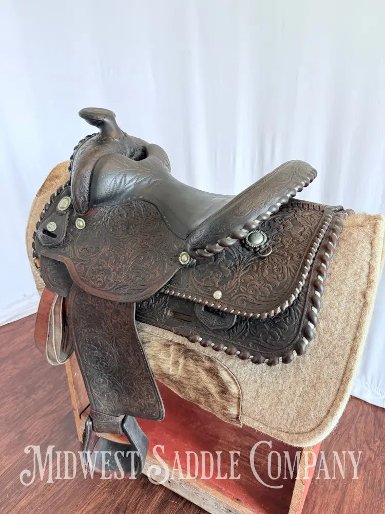 15” Vintage Circle Y Western Equitation Show Saddle Regular Tree Silver Laced Fully Tooled Western Saddle