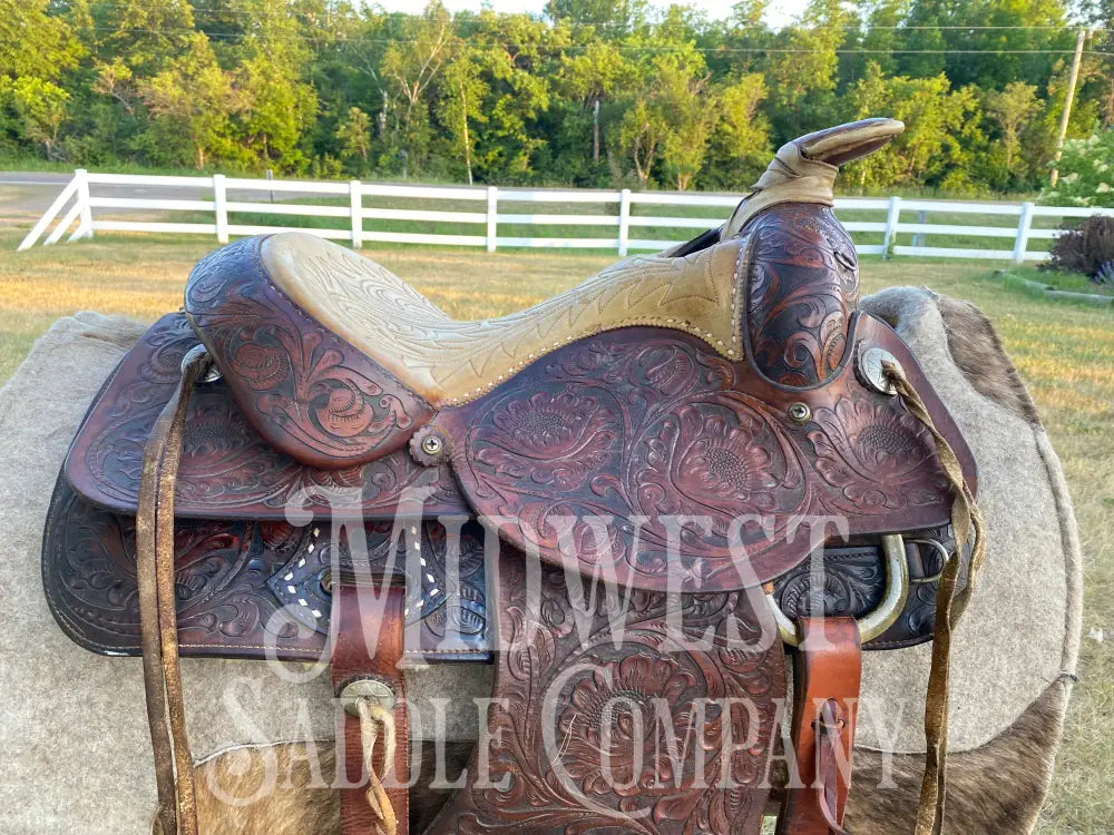 15’ Vintage Circle Y Western Roping Saddle - Fully Tooled!