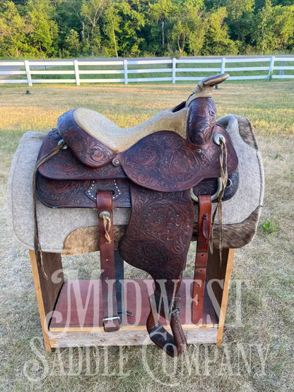 15’ Vintage Circle Y Western Roping Saddle - Fully Tooled!
