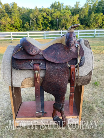 15’ Vintage Circle Y Western Roping Saddle - Fully Tooled!