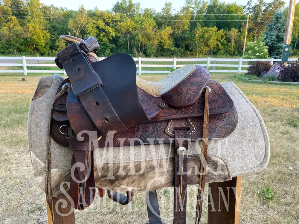 15’ Vintage Circle Y Western Roping Saddle - Fully Tooled!
