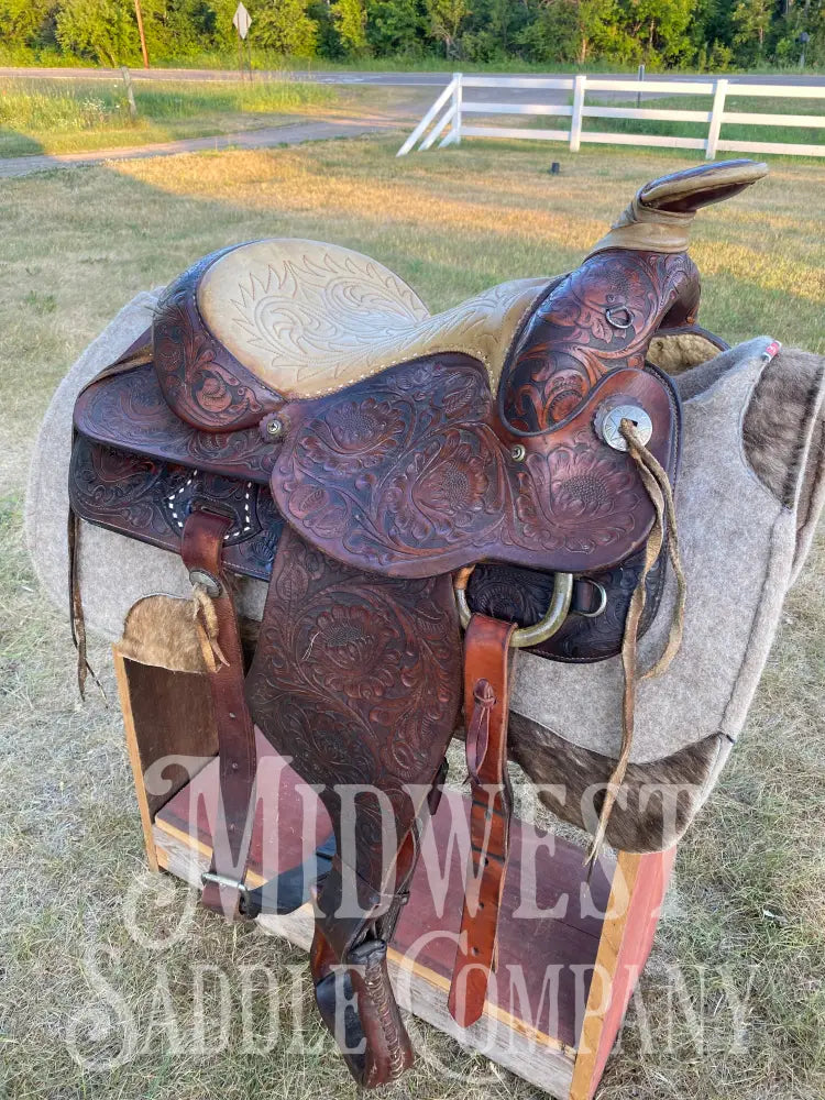 15’ Vintage Circle Y Western Roping Saddle - Fully Tooled!