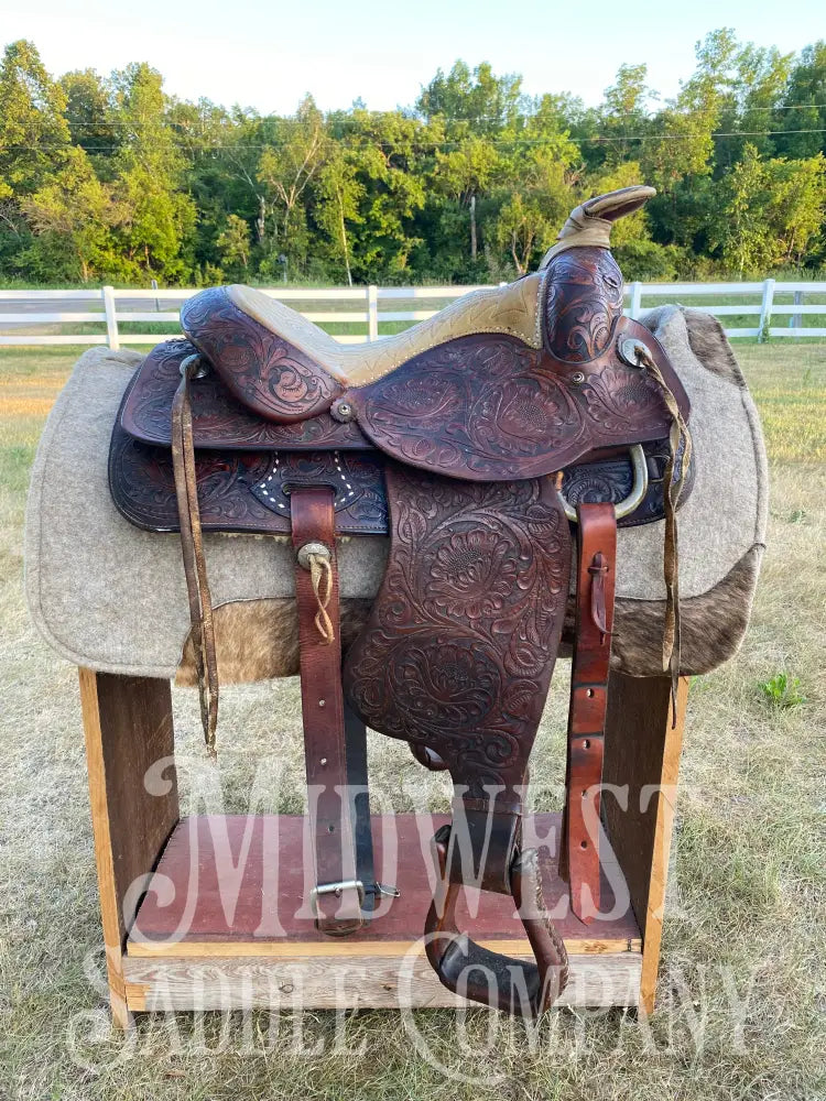 15’ Vintage Circle Y Western Roping Saddle - Fully Tooled!