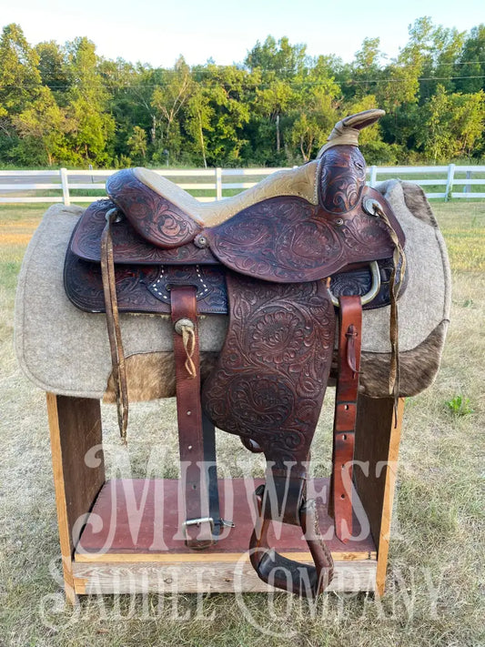15’ Vintage Circle Y Western Roping Saddle - Fully Tooled!