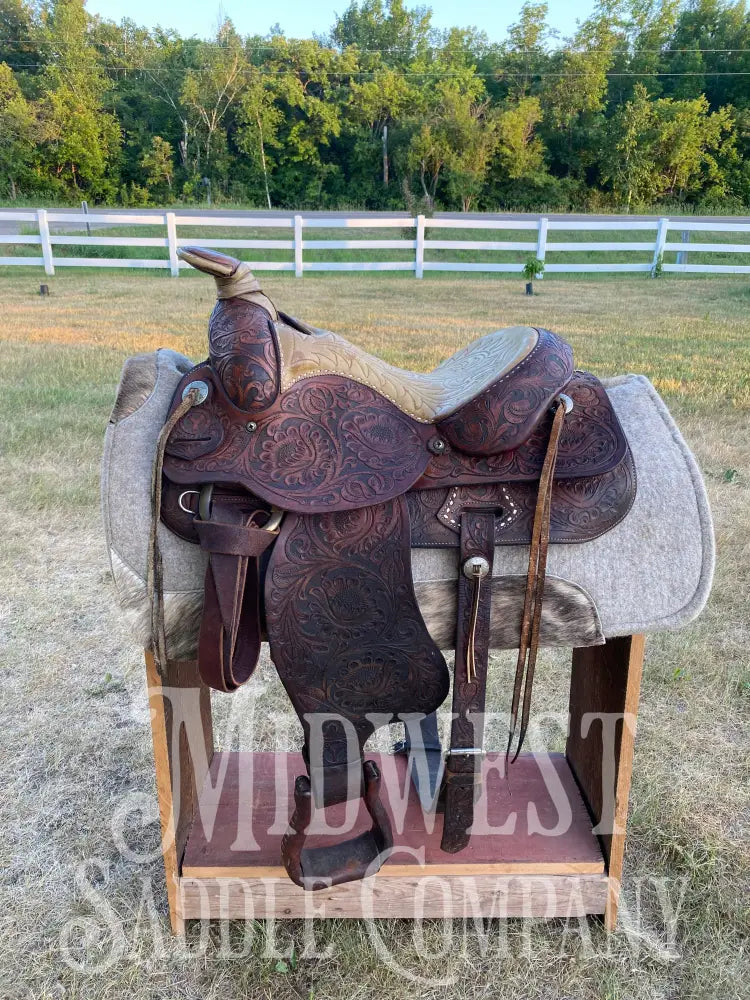 15’ Vintage Circle Y Western Roping Saddle - Fully Tooled!