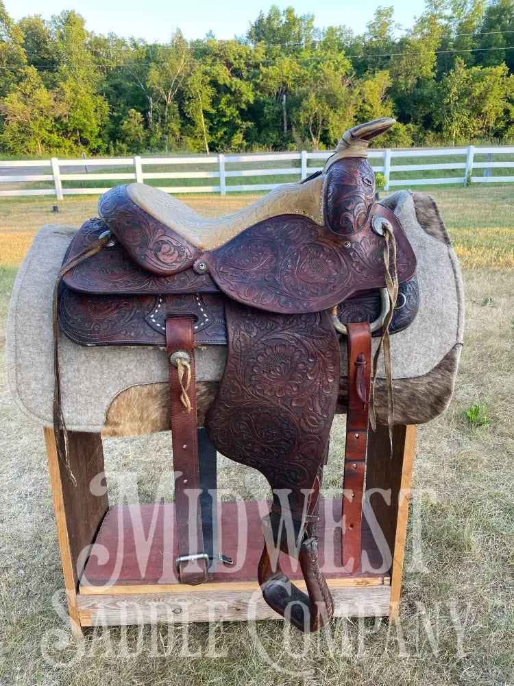 15’ Vintage Circle Y Western Roping Saddle - Fully Tooled!