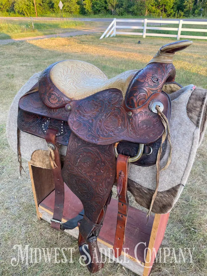 15’ Vintage Circle Y Western Roping Saddle - Fully Tooled!