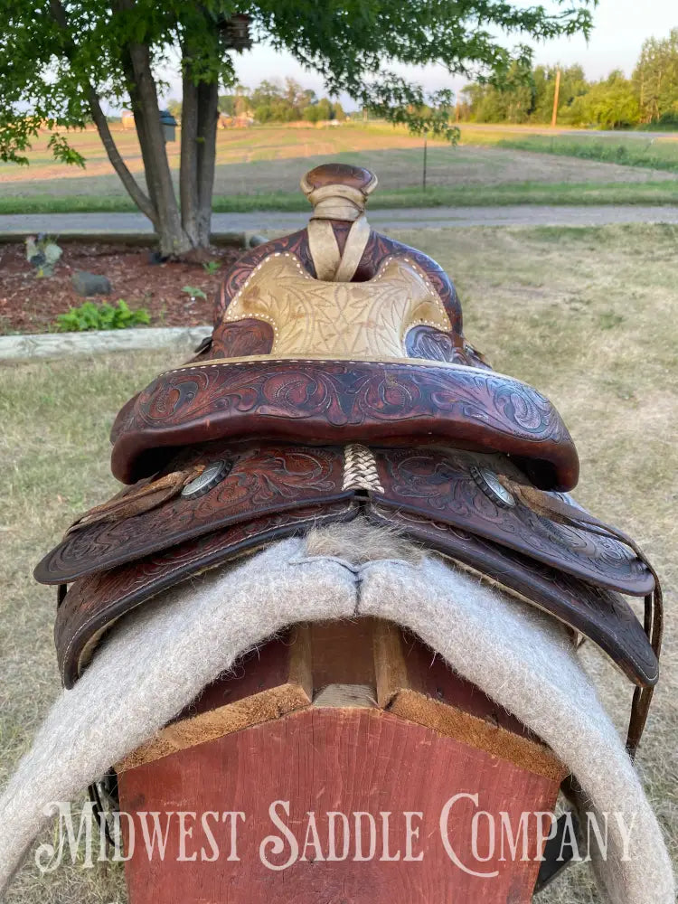 15’ Vintage Circle Y Western Roping Saddle - Fully Tooled!