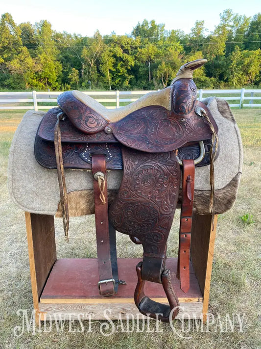 15’ Vintage Circle Y Western Roping Saddle - Fully Tooled!