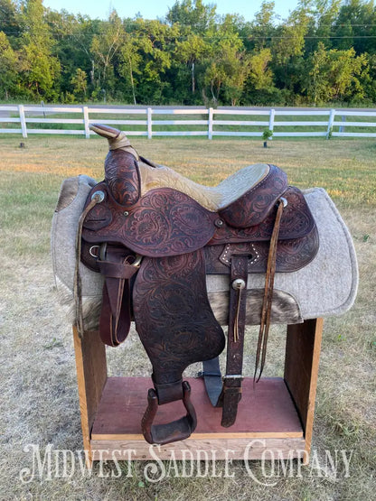 15’ Vintage Circle Y Western Roping Saddle - Fully Tooled!