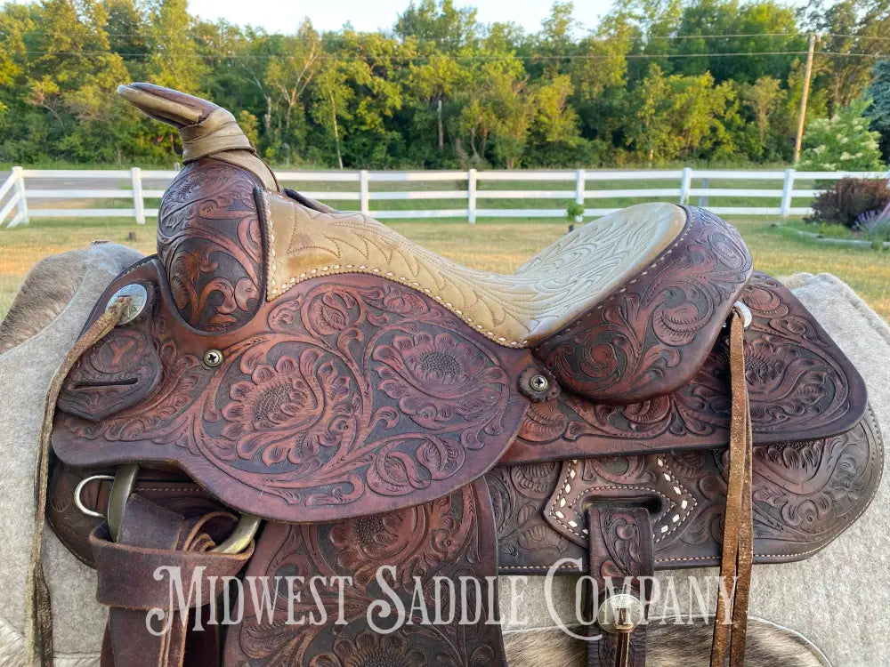 15’ Vintage Circle Y Western Roping Saddle - Fully Tooled!